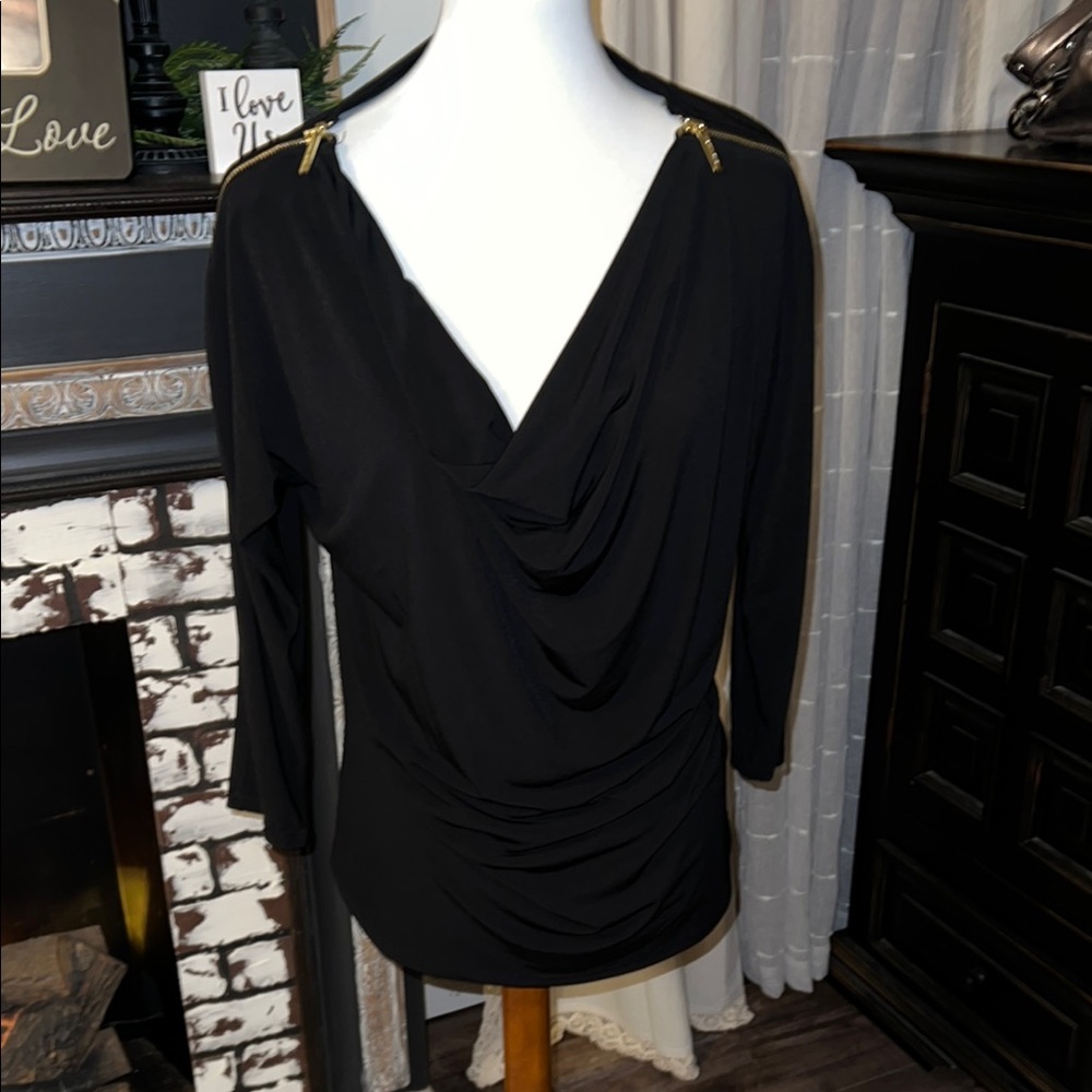 MICHAEL Michael Kors Black Ruched Asymmetrical Blouse